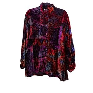 Winter Sun Vintage Crushed Velvet Button Down Shirt sz L